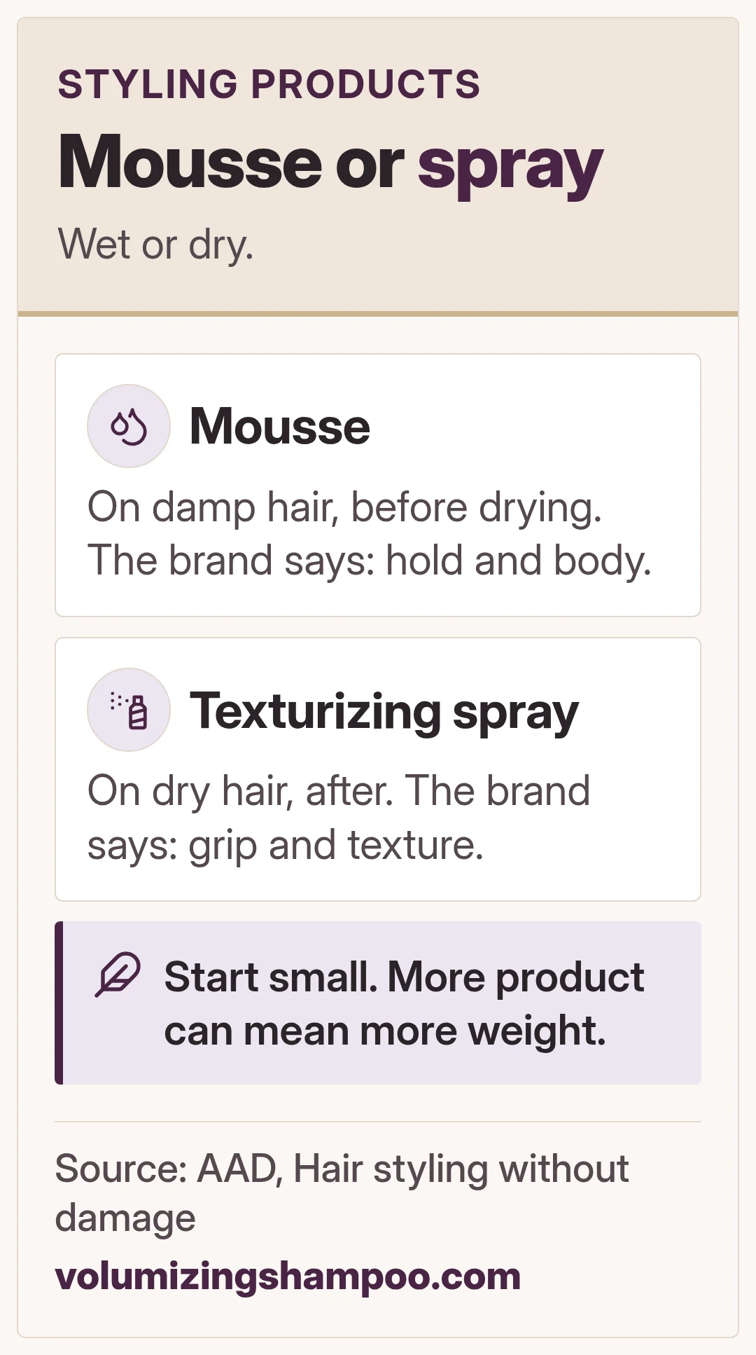 Mousse or spray. Wet or dry.