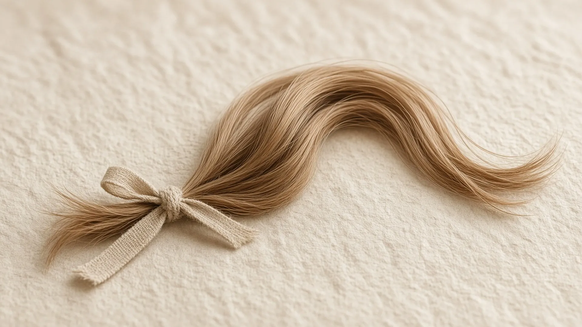 Fine strands of hair laid in a curve on cream paper