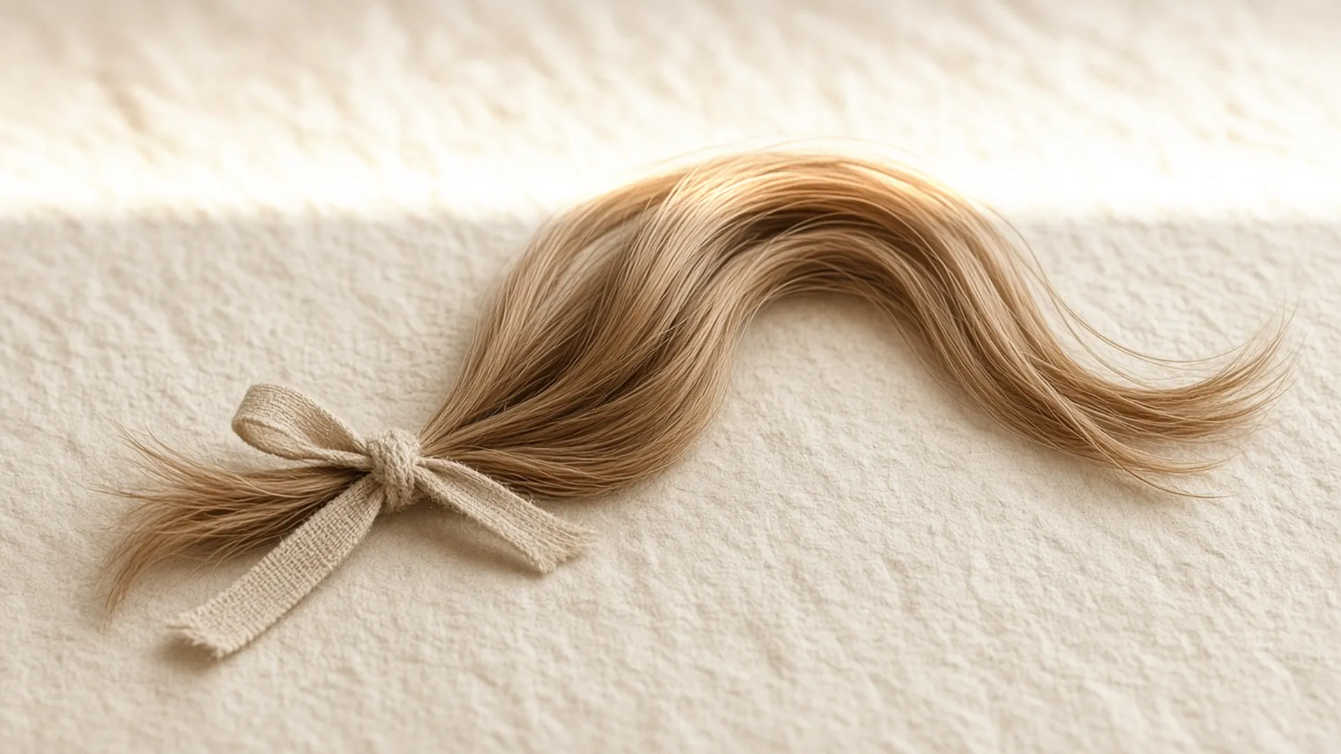Fine strands of hair laid in a curve on cream paper
